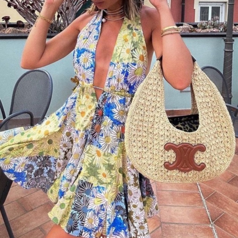 Zara Floral Printed Patchwork Halter Mini Dress W… - image 1